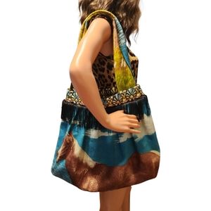 Handmade Tote/shoulder bag upcycled from vintage wall tapestry - horses